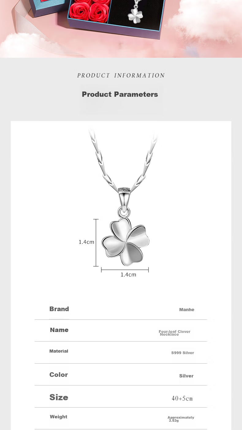 MANHE S999 Sterling Silver Four-Leaf Clover Necklace for Women, 2026 New Light Luxury High-End Birthday Gift for Girlfriend 8