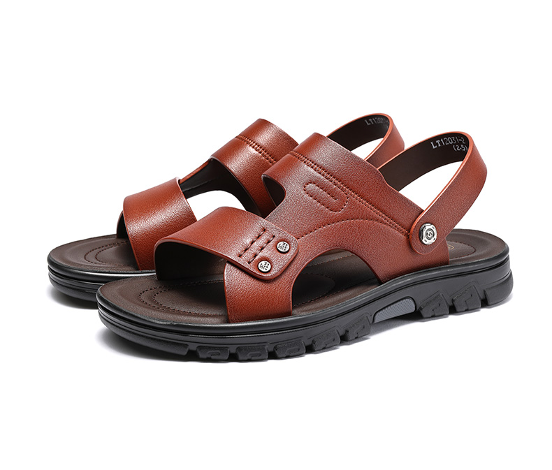 LAORENTOU Men's Beach Sandals Summer Breathable First Layer Cowhide Massage Sole Slippers Outdoor Casual Shoes LT12031 Black Size 40 11