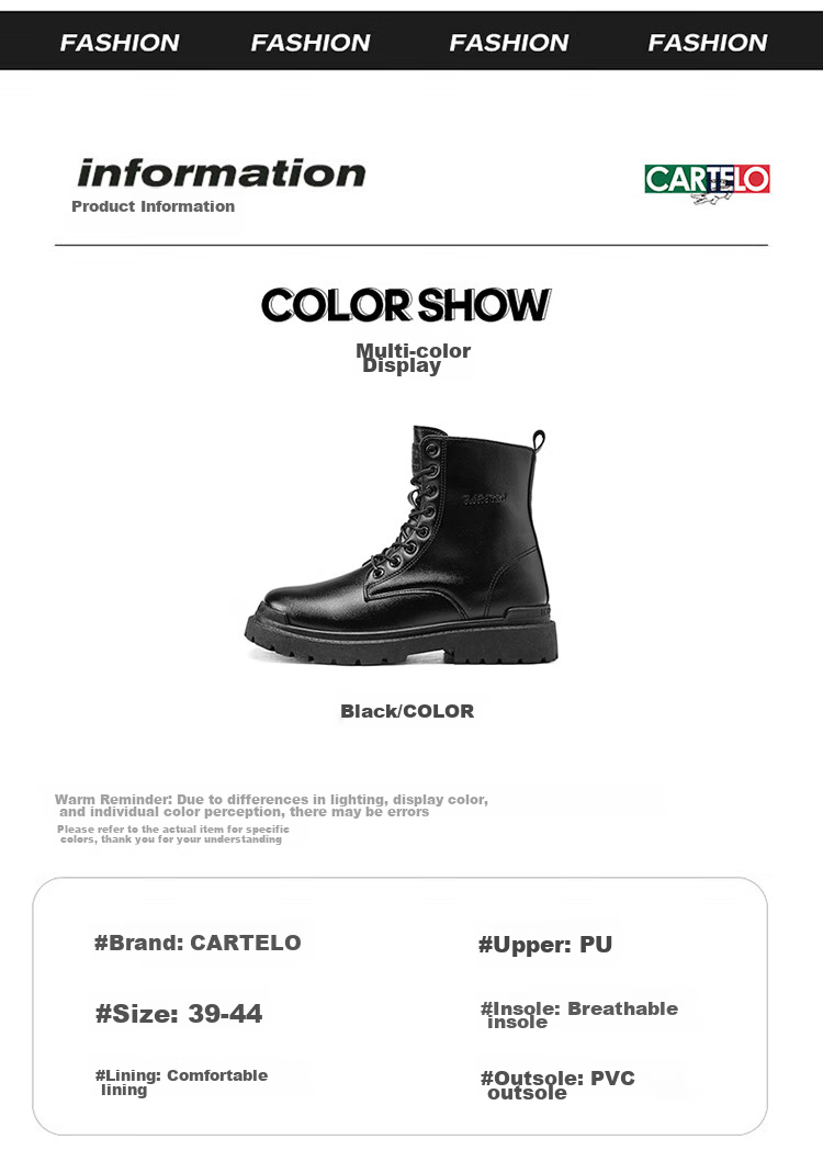 CARTELO Men's Martin Boots, Autumn And Winter 2026 Work Boots, Fashionable Versatile Thick-Soled Leather Boots, High-Top Men's Boots, Combat Boots 3