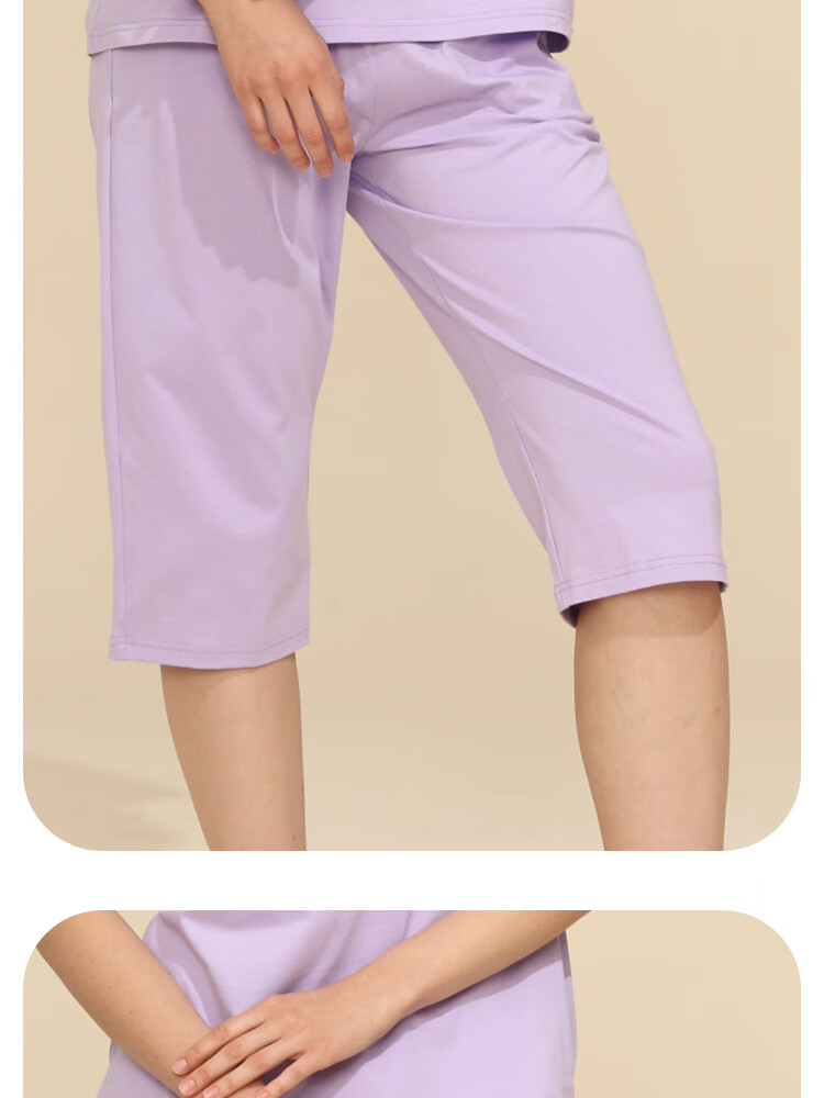 CHERISH LIFE Women's Pure Cotton Pajama Pants, 100% Cotton, Loose-Fitting, Breathable, Skin-Friendly, Three-Quarter Length Home Shorts, Women's Underwear, Cloud Green, Size 165 11