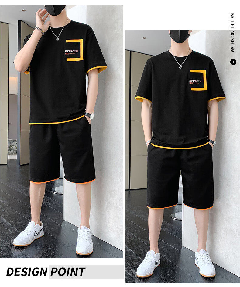 Dingfengbaoluo Men's Summer Set: Short-Sleeve T-Shirt And Shorts, Pure Cotton Lightweight Casual Sportswear KPR03 Iron Gray M 18
