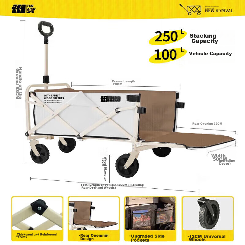 TAN XIAN ZHE Camping Cart, Small Pushcart with Rear Opening for Reclining, Suitable for Kids, Grocery Shopping, Dogs And Pets