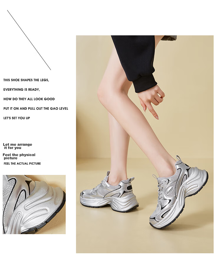 ZHR Dad Shoes for Women, Retro Thick-Soled Casual Shoes, Comfortable Mesh Breathable Sports Shoes for Women, JT07, Silver Gray, Size 37 13