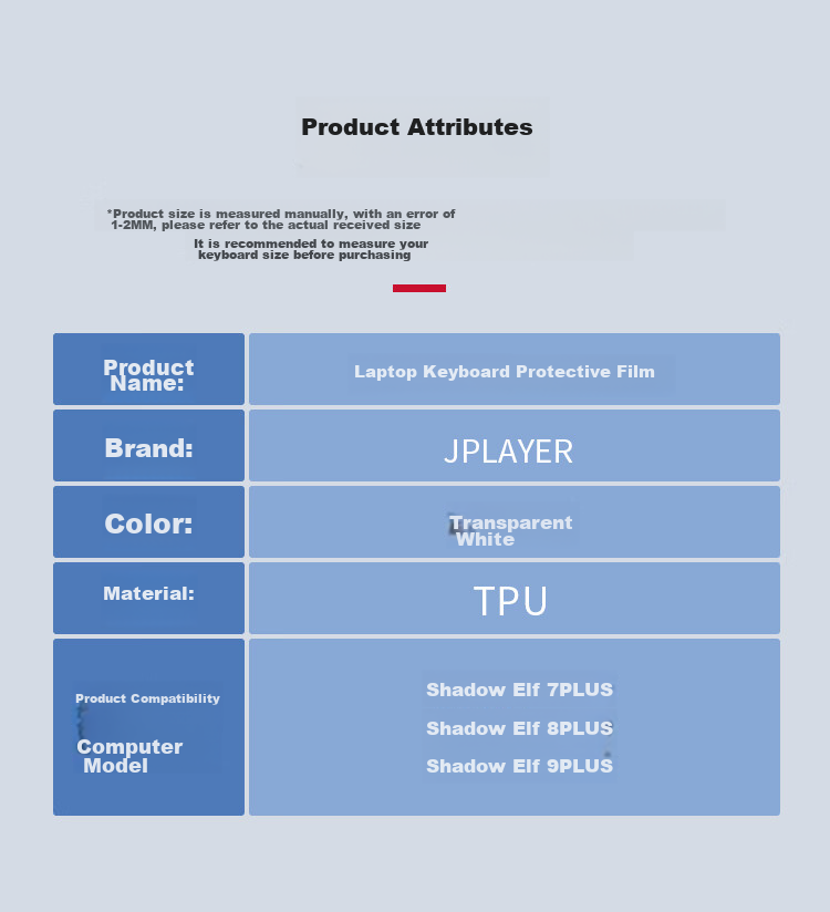 JPLAYER Keyboard Protector for HP Shadow Elf 9 Plus/8 Plus/7 Plus 17.3-Inch Laptop, High Transparency Ultra-Thin Invisible Film, Anti-Dirt Waterproof 11