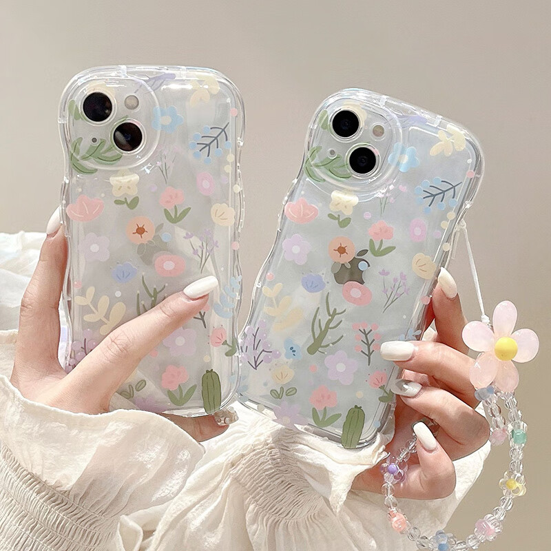 Jiangming Wave Airbag Ultra-thin Lens Full Coverage Anti-fingerprint Anti-fall Clear Fresh Fairy Soft Shell with Hand Strap for Apple 13 Phone Case 13