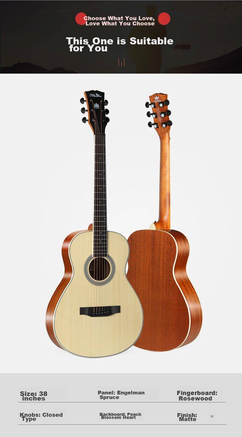 Minsine 38-Inch Natural Wood Color Matte Travel Guitar for Students, Beginners, Folk Guitar, Small Guitar for Men And Wome 11