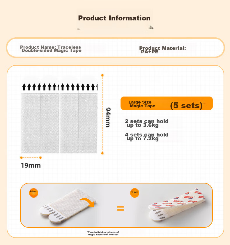 Taili Magic Hook Frameless Photo Hanging System, No Nails Required, Detachable, No Drilling Needed, Large Size, 5 Sets for Photo Wall 7