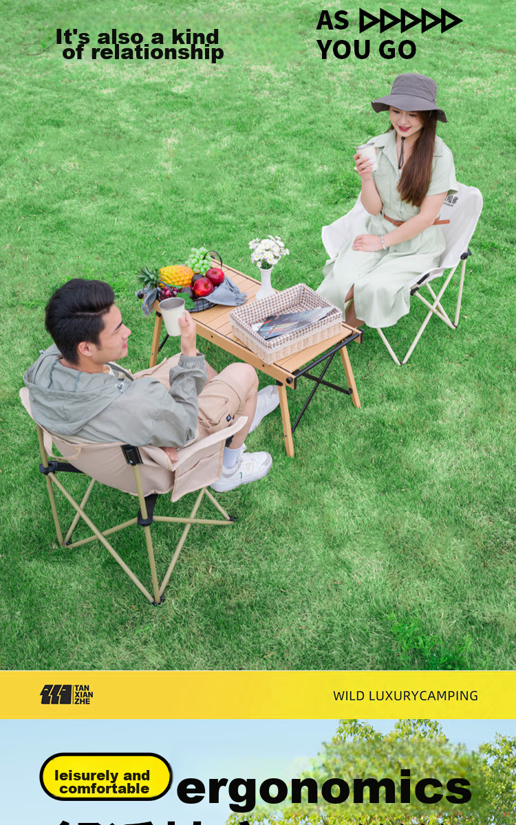 TAN XIAN ZHE Outdoor Folding Chair, Camping Moon Chair, Portable Backrest Fishing Stool, Leisure Beach Lounge Chair, Director's Chair 3
