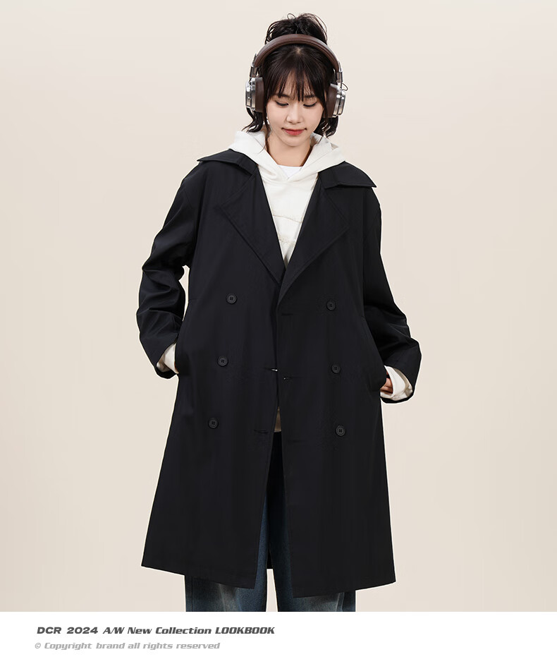 NASA GOOD Men's Mid-Length Trench Coat Autumn Winter Cold-Resistant Warm Loose Casual Double-Breasted Belted Jacket Black L 2