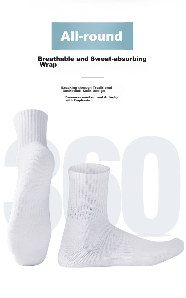 VICTORIATOURIST 4-Pair Set of Basketball Socks, Spring And Summer Sports Socks for Men, Breathable Shock-Absorbing White Socks, Durable Running Training Mid-Calf Cotton Socks 7