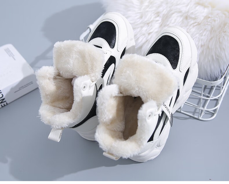 PLAYBOY Women's Shoes, Winter Fleece-Lined Dad Shoes, Warm Cotton Shoes, Height-Increasing Sneakers for Women, 1534M, Black, Size 36 23