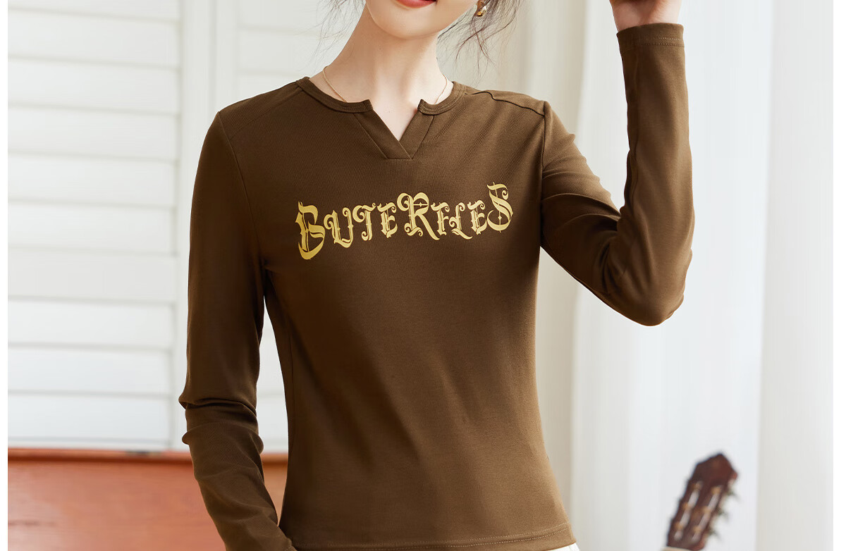 Halo Queen Long-Sleeve T-Shirt for Women, Wilderness Maillard Style Spring And Autumn Raglan Sleeve Rabbit Base Shirt Casual New Product H143T2017 25