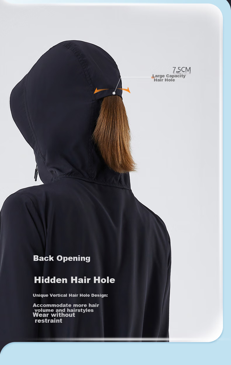 UV100 Long Sun Protection Jacket for Women, Spring And Summer Cycling UV Protection Sports Lightweight Breathable Sun Protection Clothing 20074 Dark Night Black M 9