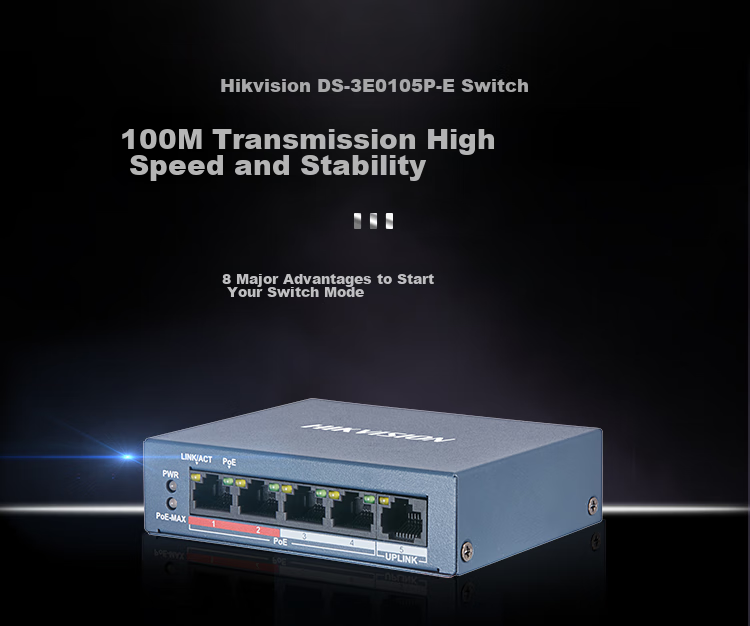 HIKVISION Unmanaged Switch, 8-Core POE Power Supply, 9-Port 100Mbps Ethernet Cable Extension Transmission Mode, Surveillance Splitter, Metal Shell for Heat Dissipation, DS-3E0109SP 1