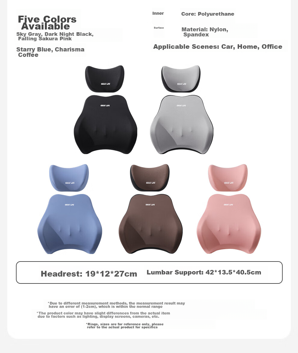 GREAT LIFE Car Headrest And Lumbar Support Set with Memory Foam Neck Pillow And Waist Cushion, In-Car Neck Protection And Lumbar Support Pad 18
