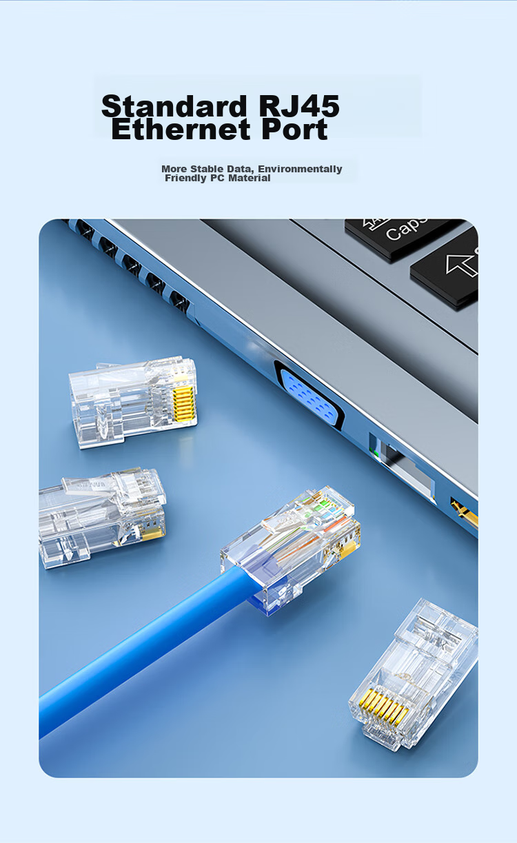 SAMZHE Category 6 Straight-Through Punch-Down Crystal Head, 8P8C Gold-Plated Gigabit Network Connector, RJ45 Cable Plug, CAT6 Through-Hole Crystal Head, 30 Pieces, CKT630 9