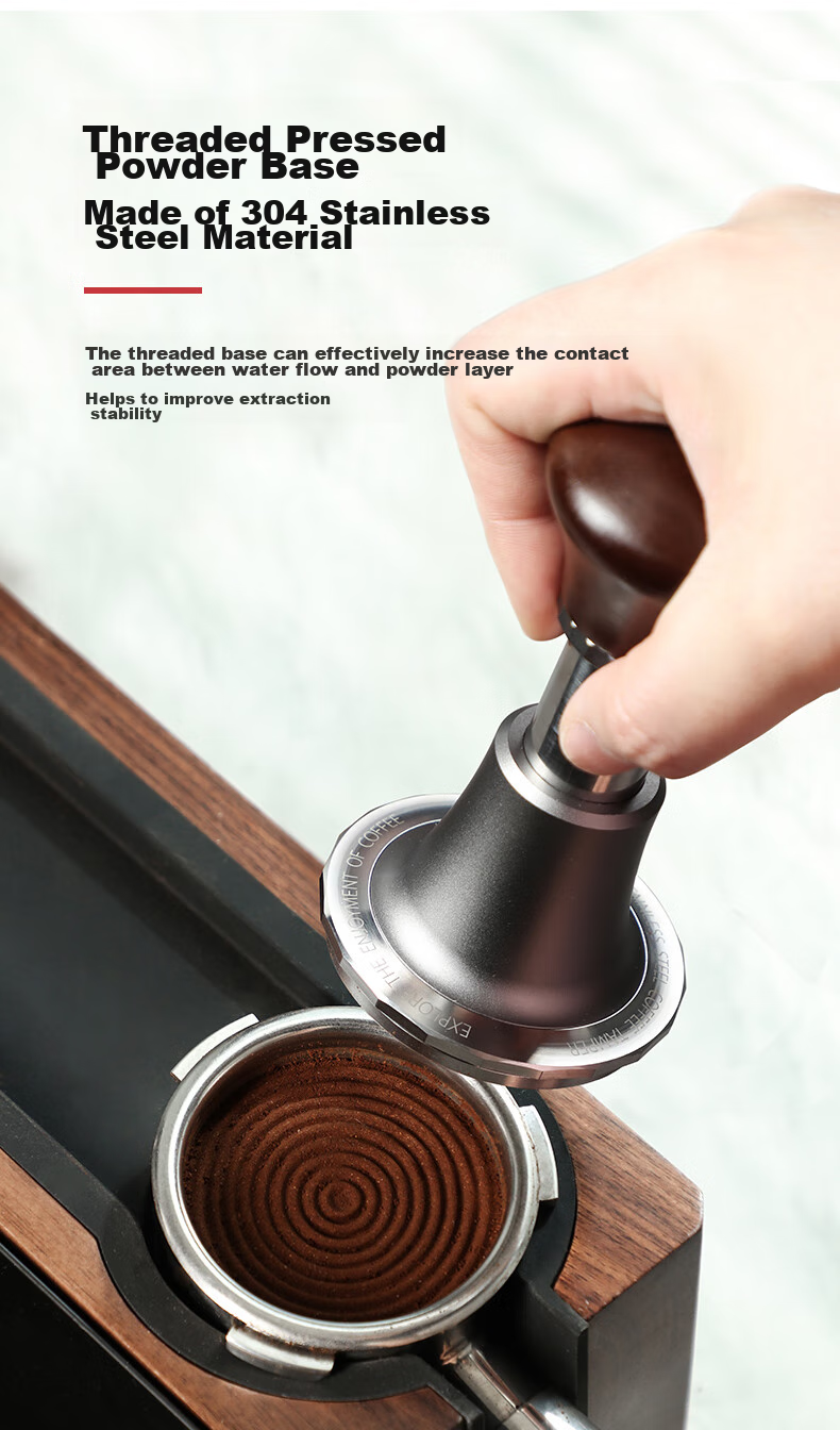 Hero Jianqi Hengli Coffee Tamper, Italian Espresso Coffee Press, Anti-Pressure Tamper, 58mm, Natural Wood Color with Threaded Base 7