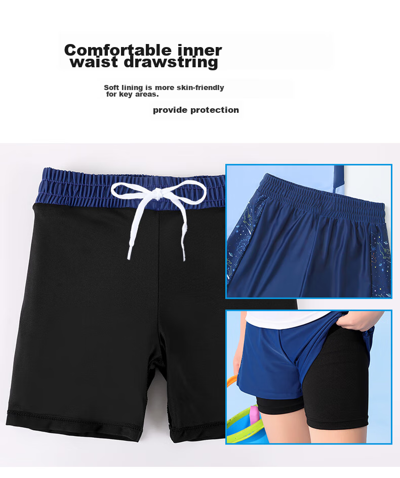 Pike Children's Swimwear, Boys' Two-Piece Set, for Chubby Kids And Teenagers, Double-Layer Swim Trunks, White, Size 120 8