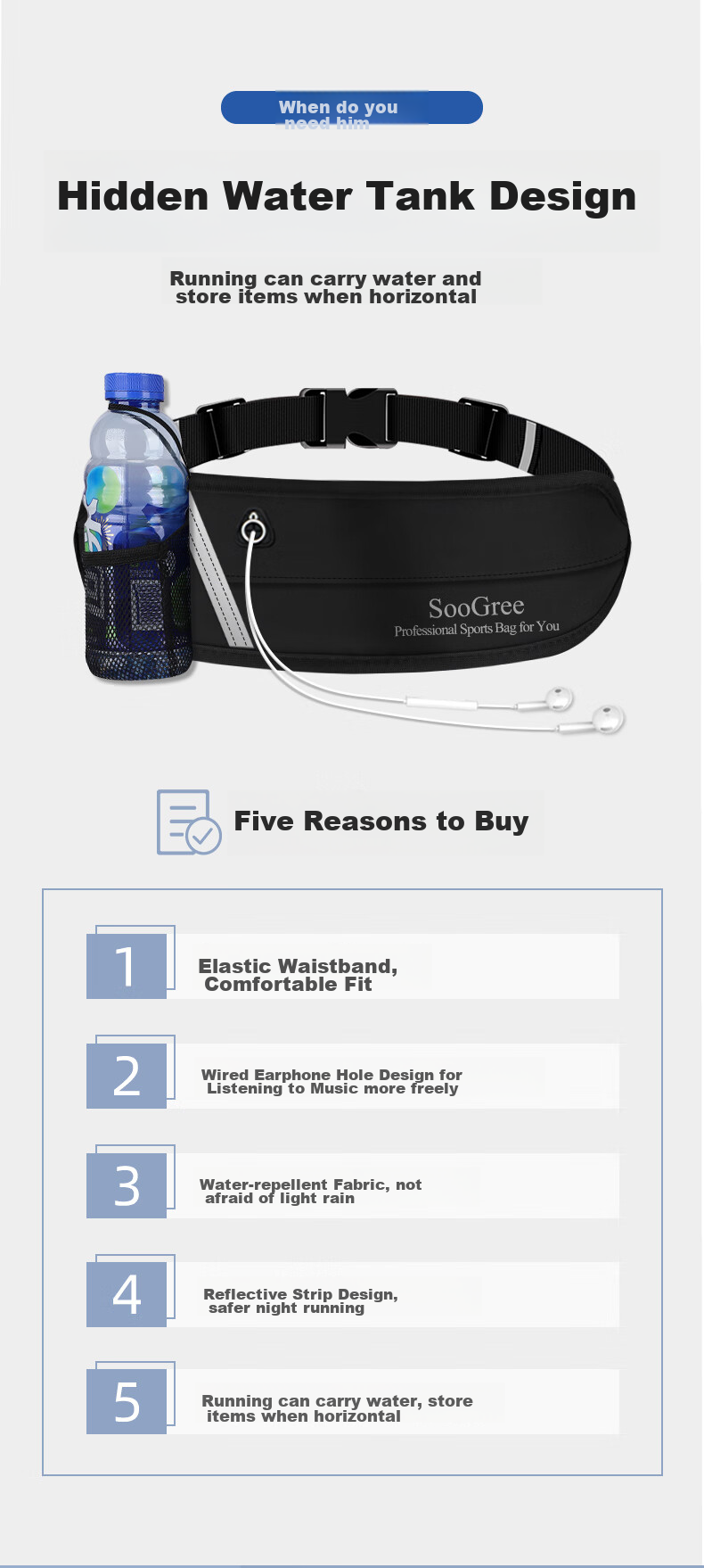 SooGree Sports Running Waist Pack, Unisex Large Capacity Cycling Marathon Outdoor Waterproof Multifunctional Phone Storage Bag 2