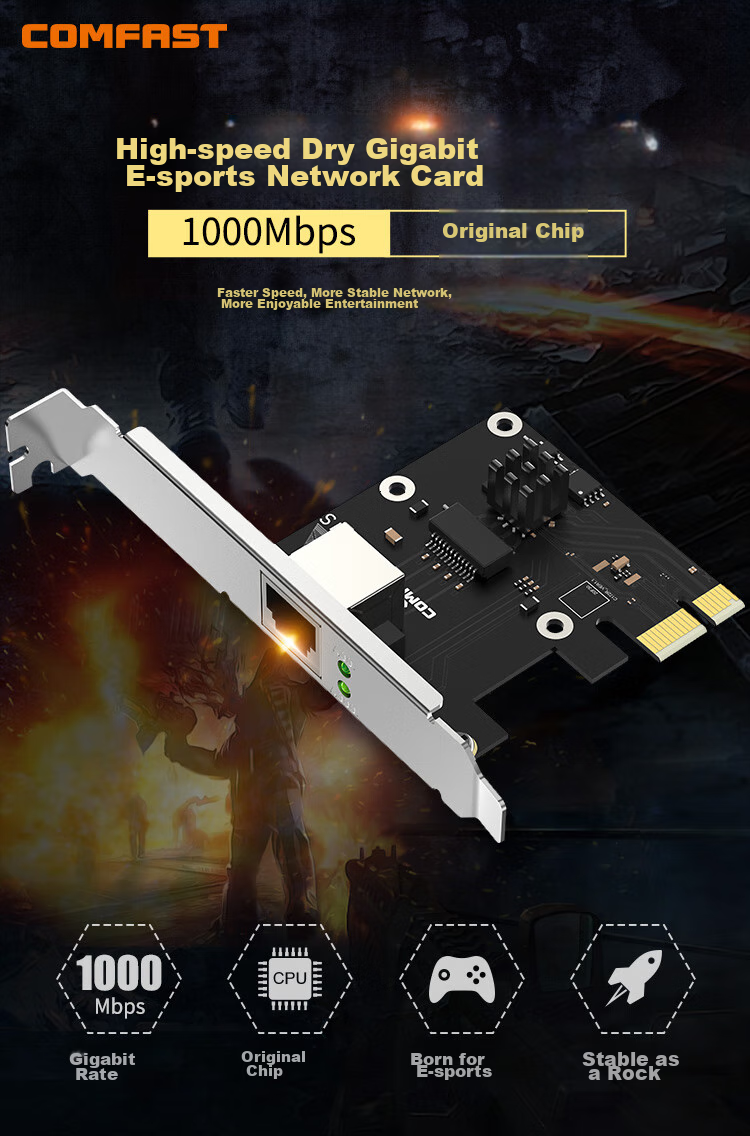 COMFAST P25 V2 PCIe 2.5G Wired Network Card Desktop Internal Gigabit Ethernet Port Expansion Full Duplex Adaptive Wake-on-LAN Adapter RTL8125B 2