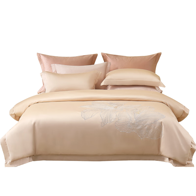 Shuixingjiafang Four-Piece Bedding Set, 60-Count Long-Staple Cotton, 100% Pure Cotton Duvet Cover And Bed Sheet, Double Bed, Light Luxury High-End, for 1.5m Bed, Huaying Jiaju Gua