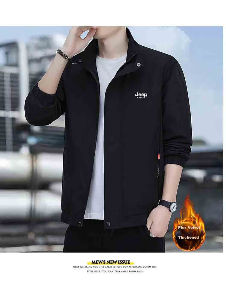 JEEP SPIRIT Men's Jacket, Spring And Autumn Outerwear, Stand-Up Collar, Business Casual Versatile Outdoor Menswear, Dark Gray, 2XL 13
