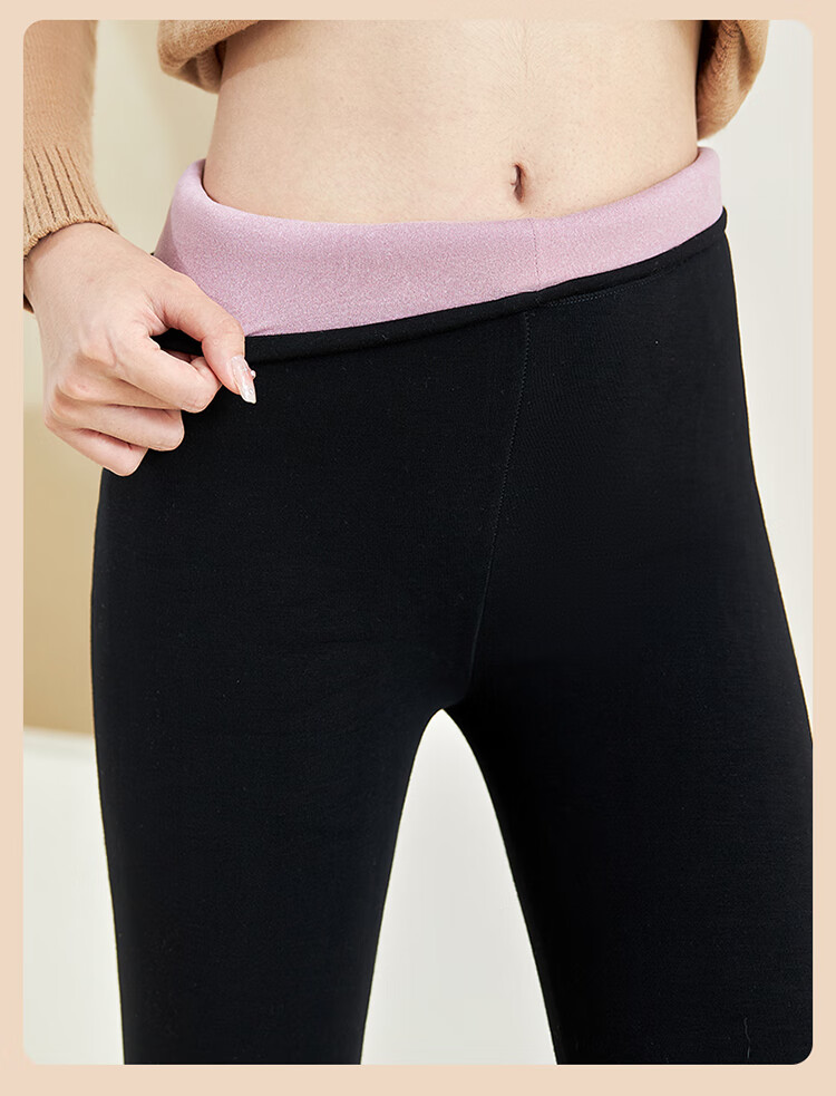 LangSha 100% Wool Cotton Pants for Women, Winter Fleece-Lined Thick High-Waist Plus-Size Leggings, Northeastern Style Warm Base Layer Pants 18