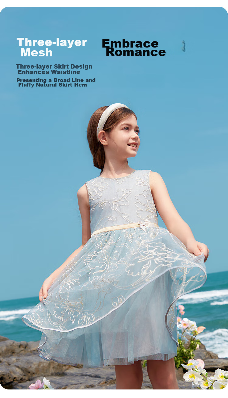 YEEHOO Girls' Princess Dress, Children's One-Piece Dress, Big Kids' Dress, Formal Wear, Tulle Birthday Dress, Summer Outfit, White, Size 120 4