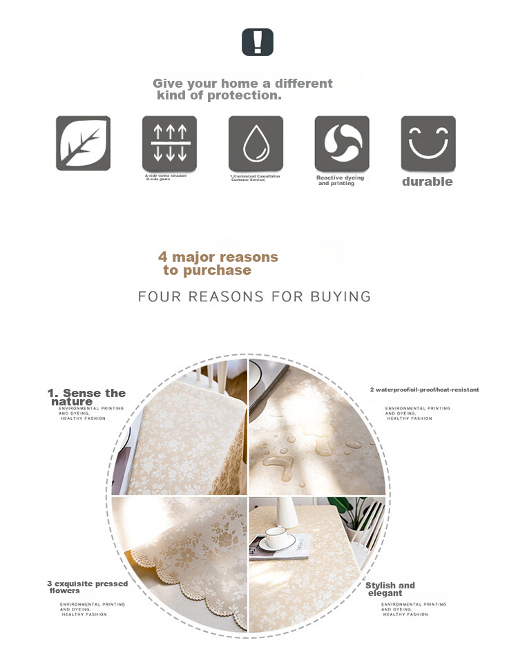 AVIVI Waterproof, Oil-Proof, And Heat-Resistant PVC Tablecloth for Dining Table And Coffee Table, Rectangular Table Mat 130*180, Rose Champagne Color 3