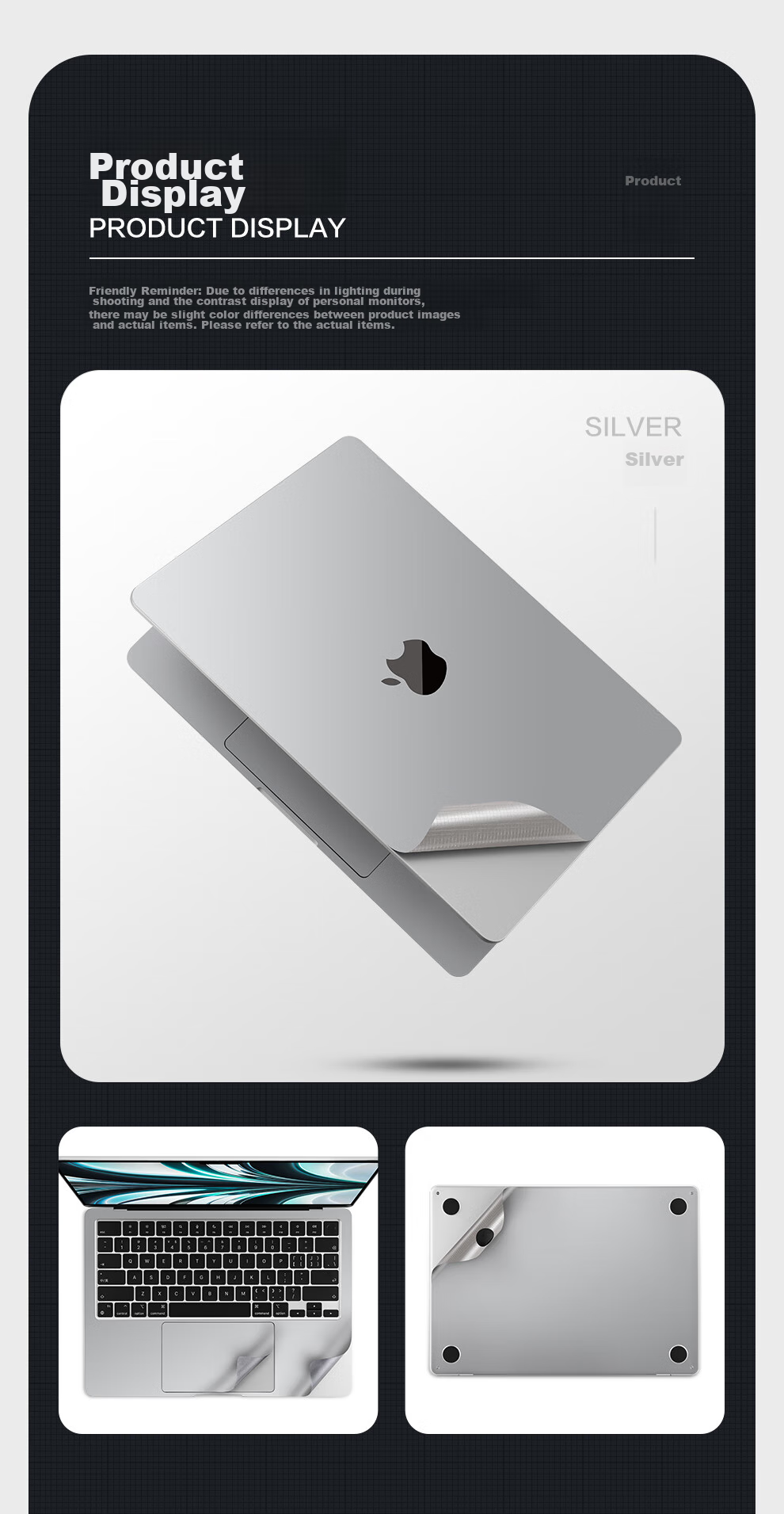Jichuan Apple MacBook Pro 14-Inch M5/4/3/2 Body Protective Film for 2026/25/24/23 Models, Laptop Shell Cover, 3M Adhesive Sticker, Gray 9
