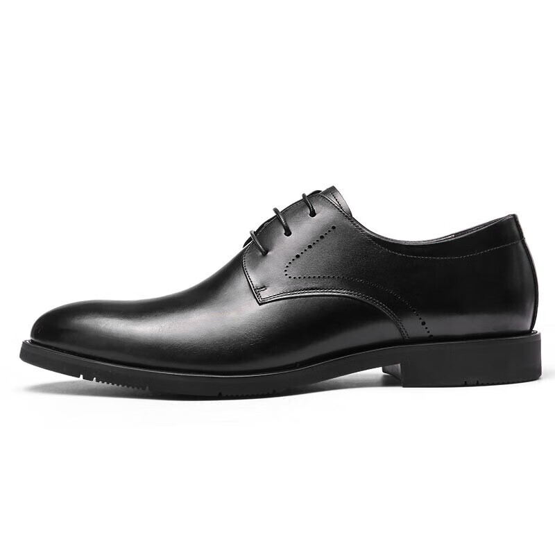 Qiangren Large Size Business Formal Leather Shoes, High-Quality Top-Grain Cowhide Derby Shoes for Men, JDA037003, Black, Size 45