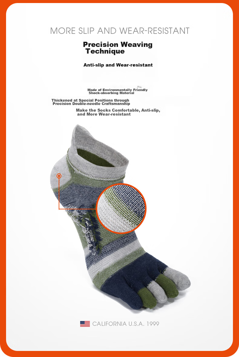 TFO Competition-Grade Outdoor Five-Toe Socks, Breathable Functional Hiking Socks, Wear-Resistant Toe Socks 2202439 Men's Blue And Orange 9