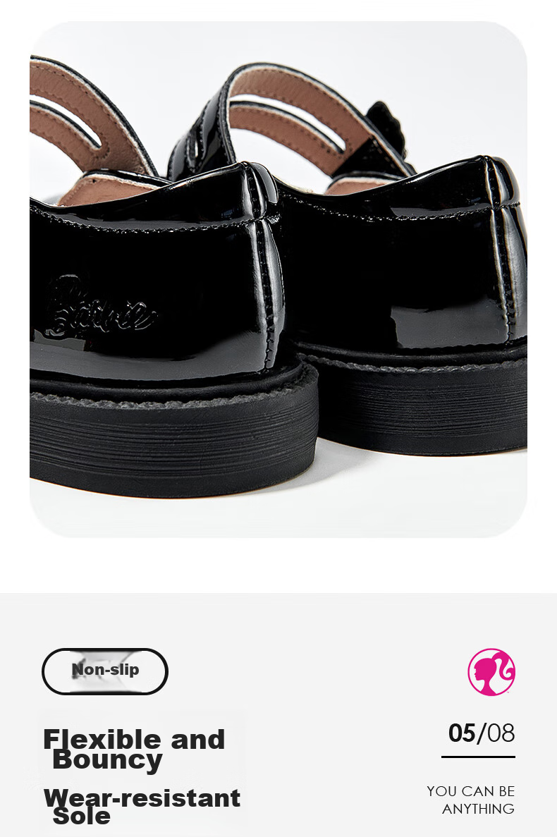 Barbie Girls' Shoes for Spring And Autumn, Black Leather School Shoes for Girls, Versatile Performance Shoes for School, DA6561, Black, Size 31 5