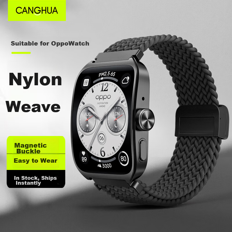 CangHua Compatible with OPPO Watch Straps for WatchX3/watchX2/watchX/watchS/S2/4Pro/Xiaomi Watch 2, Nylon Braided Magnetic Strap for Men And Women, Black