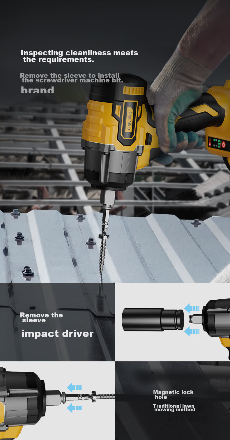Deli Brushless Electric Impact Wrench, Lithium Battery Wrench, Scaffolding Repair, Air Impact Wrench Socket Set, High-Power Torque Tool Kit 7