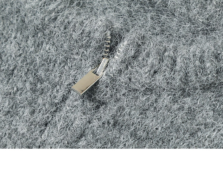 Dme [Gray Plush Knit Jacket] Autumn Round Neck Opening Placket Zipper Design Long-Sleeve Knit Sweater, Gray, S 16