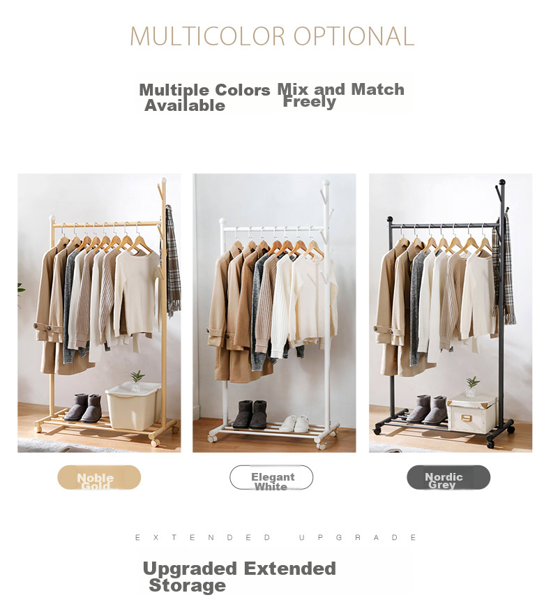 Yicainianhua Clothes Drying Rack, Floor-Standing Movable Hanger, Indoor Coat And Hat Stand, Balcony Clothesline, Drying Pole, 2166go 11