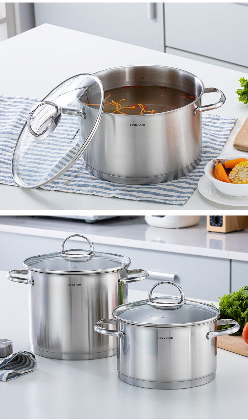凌丰汤锅304不锈钢加厚无涂层炖汤煲汤锅22cm电磁炉通用