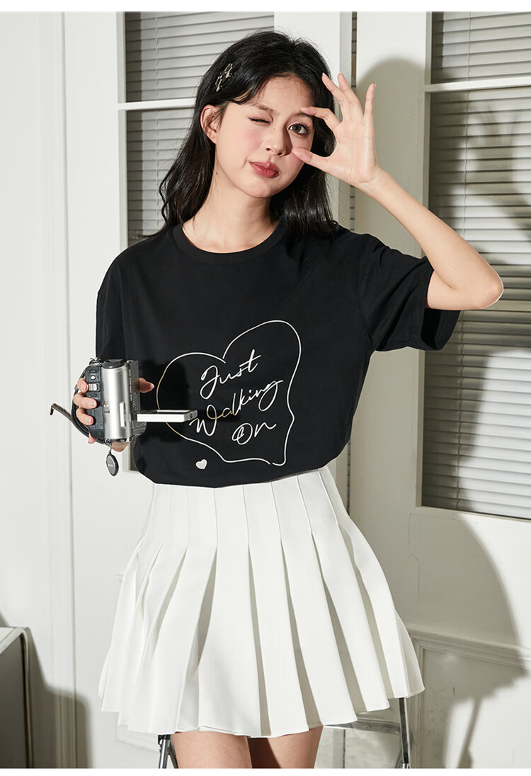 TonLion 2025 Women's Crew Neck Printed Short Sleeve T-Shirt Black M 8