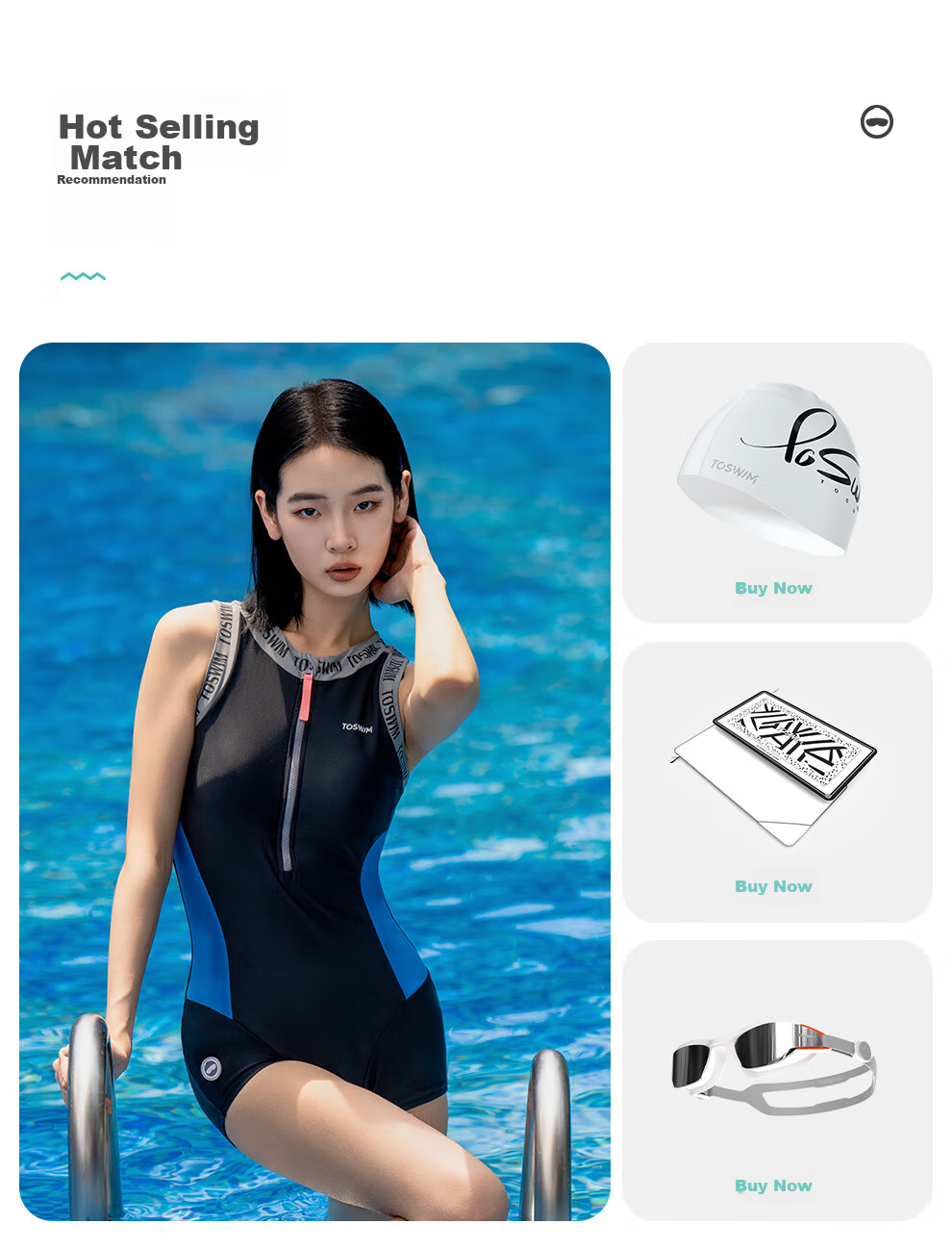 TOSWIM One-Piece Swimsuit for Women, Square-Leg Training Swimwear, Hot Spring Conservative Slimming Ladies' Swimwear, Gray-Blue Letter S 13