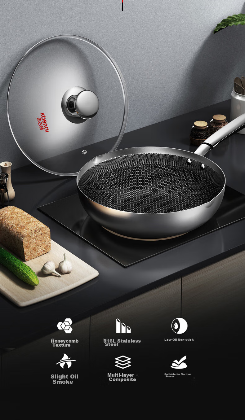 KBH 316L Stainless Steel Frying Pan, Non-Stick Pan, 30cm, Suitable for Home Use with Gas Stove Or Induction Cooker 2