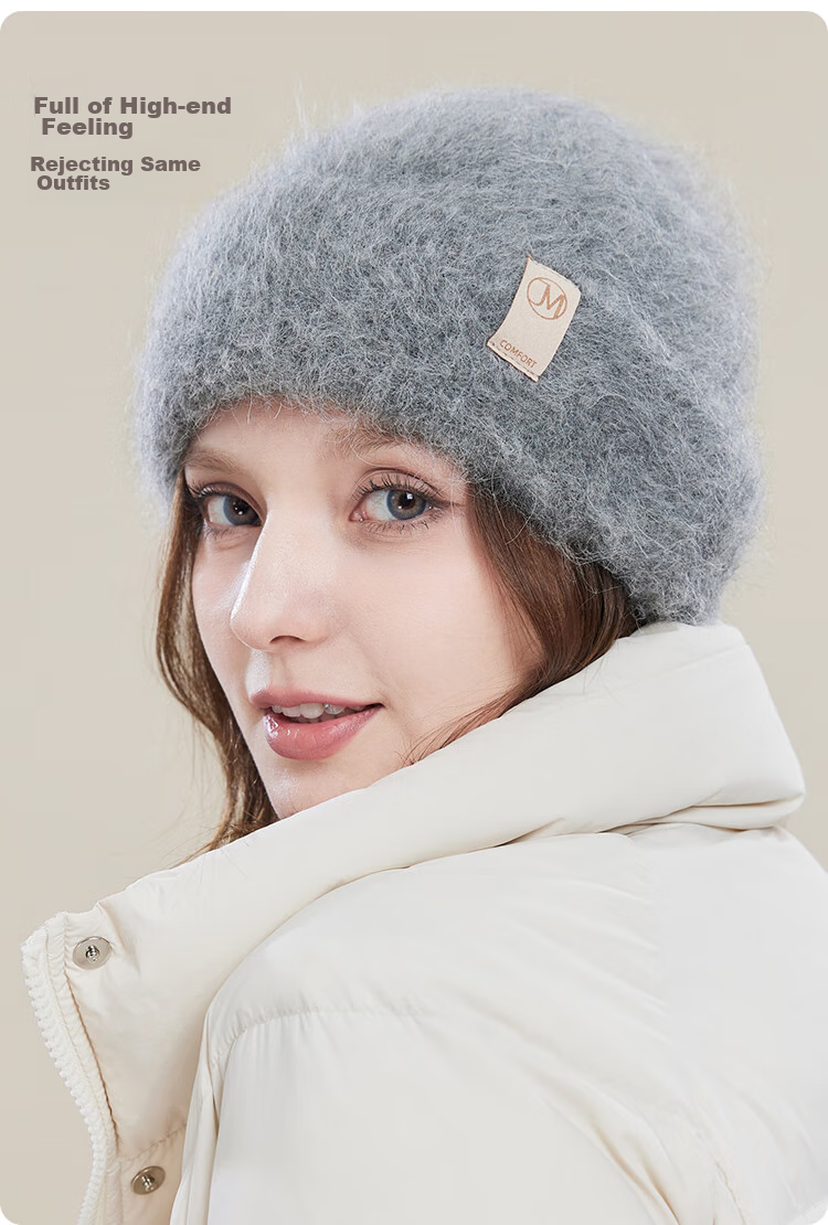 JIUMU Alpaca Wool Warm Knit Hat, Autumn And Winter Knitted Cap, Cold Hat, Winter Hat, Outdoor Ear Protection Hat for Women in Cold Weather 6