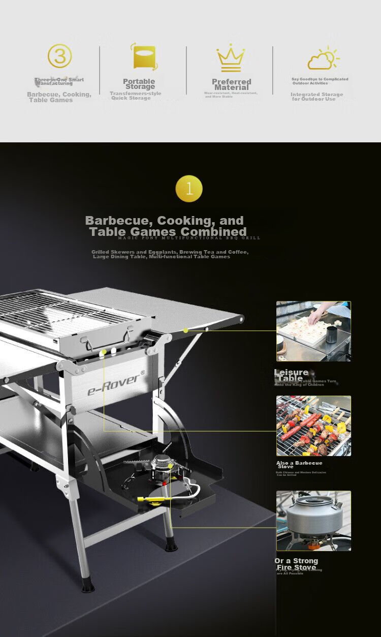E-Rover Household Stainless Steel Barbecue Grill, Foldable Outdoor Grill Table, Smokeless Barbecue Stove, Skewer Roasting Tool 5