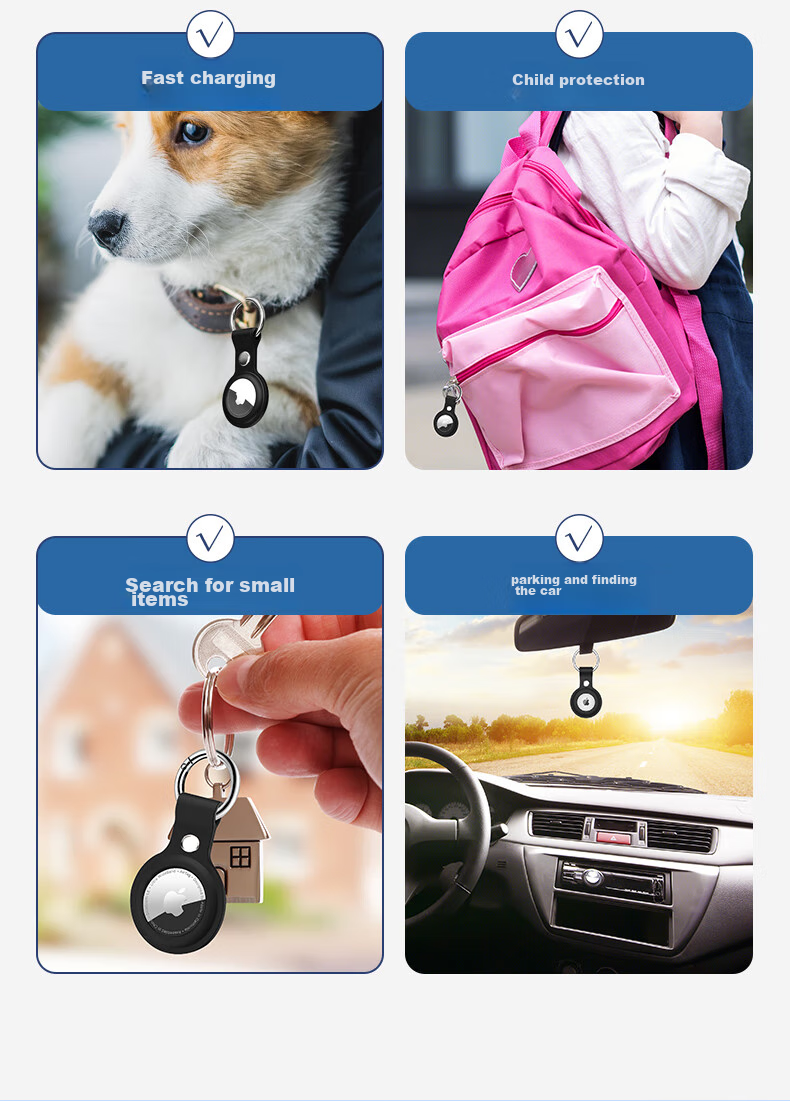 Masentek Airtag Protective Case, Anti-Loss Locator, Silicone Waterproof Full-Coverage Soft Shell, Shockproof Tracker Keychain Ring with Accessories, Children's Pet Collar 6