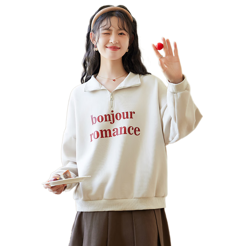 Halo Queen Women's Sweatshirt, Spring And Autumn American-Style POLO Collar, Trendy Letter Print, Loose Casual Pullover, New Product H143W1035