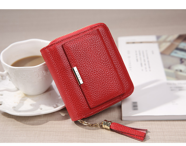 Viney Top-Grain Leather Short Women's Wallet, Student Foldable Coin Purse, Large Capacity Leather Clutch, Light Luxury ID Holder 3