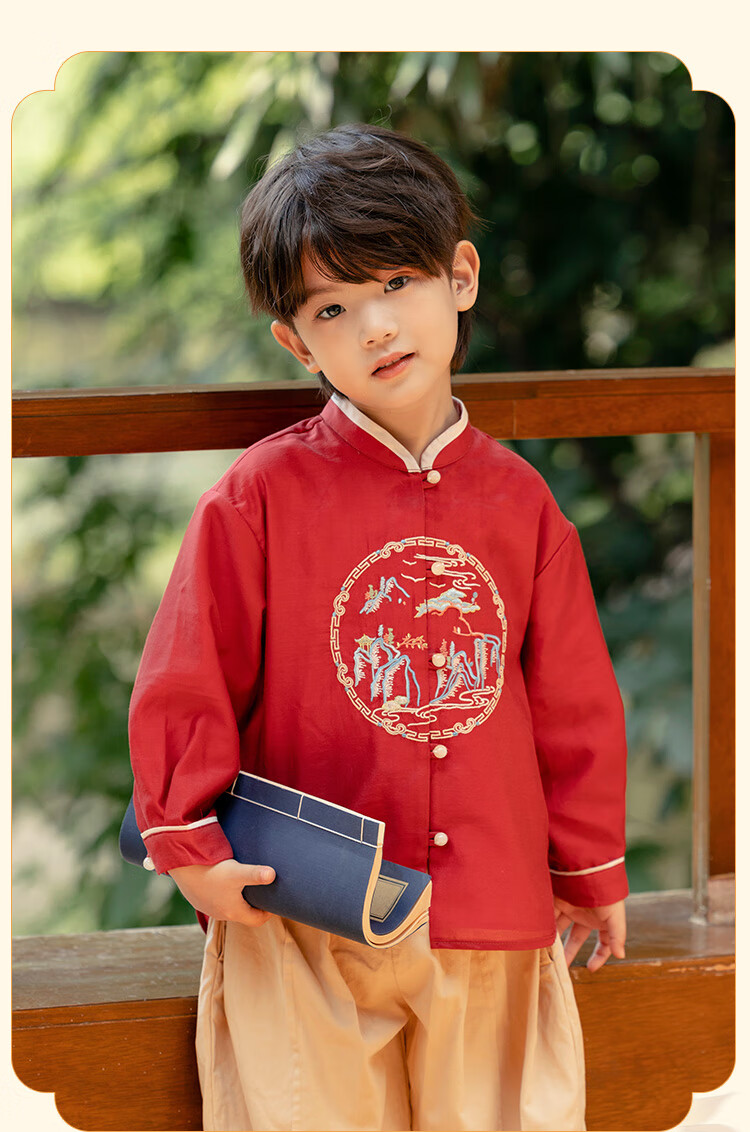 Menghu Qianshan Hanfu Boys' Spring And Autumn New Style Children's Tang Suit Chinese-Style Boys' Performance Costume Blue Top Size 90 1