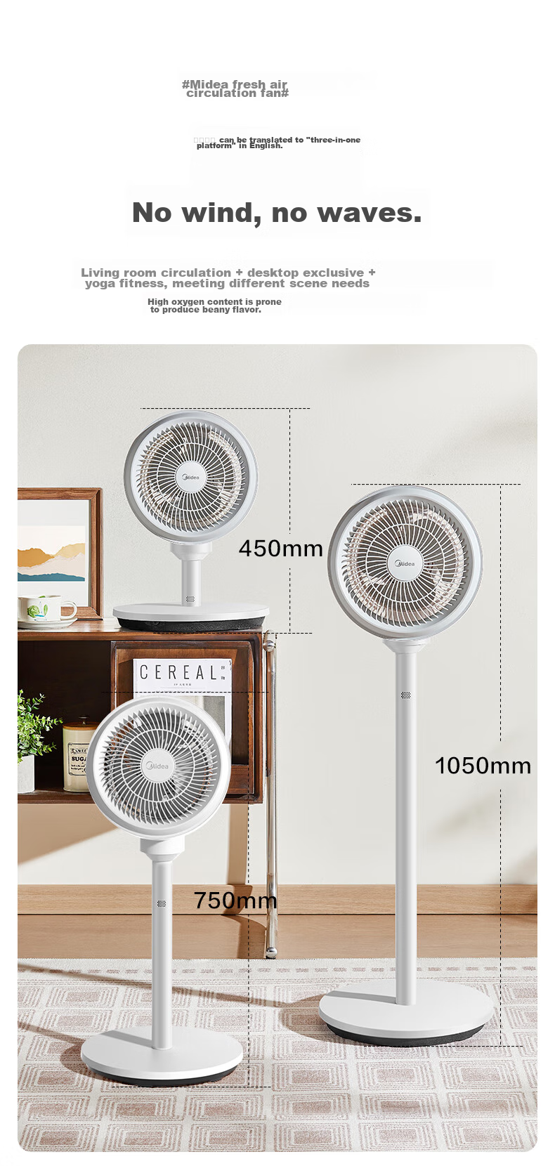 Midea [Storm Circulation] Air Circulator Fan, High Airflow Electric Fan, Floor Fan, Quiet Home Desktop Oscillating Fan, Bedroom Energy-Saving Small Fan, Gentle Wind Light Feather Fan FGA24TQ 29