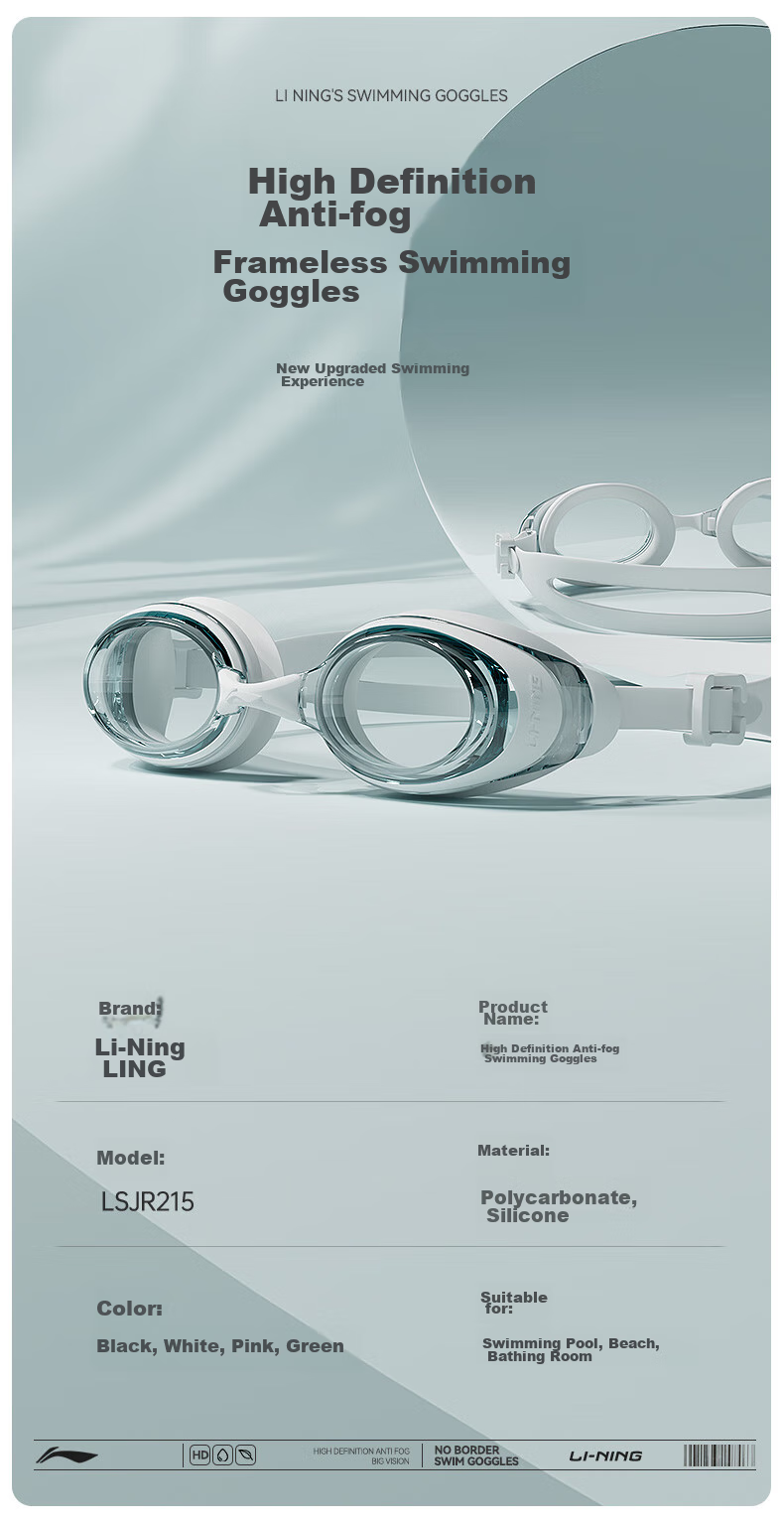 Li-Ning Swimming Goggles for Women, High Definition Anti-Fog Swim Glasses for Men, Adult Myopia Swimming Goggles And Swim Cap Set, 55-808 White, -4.00 Diopters 9