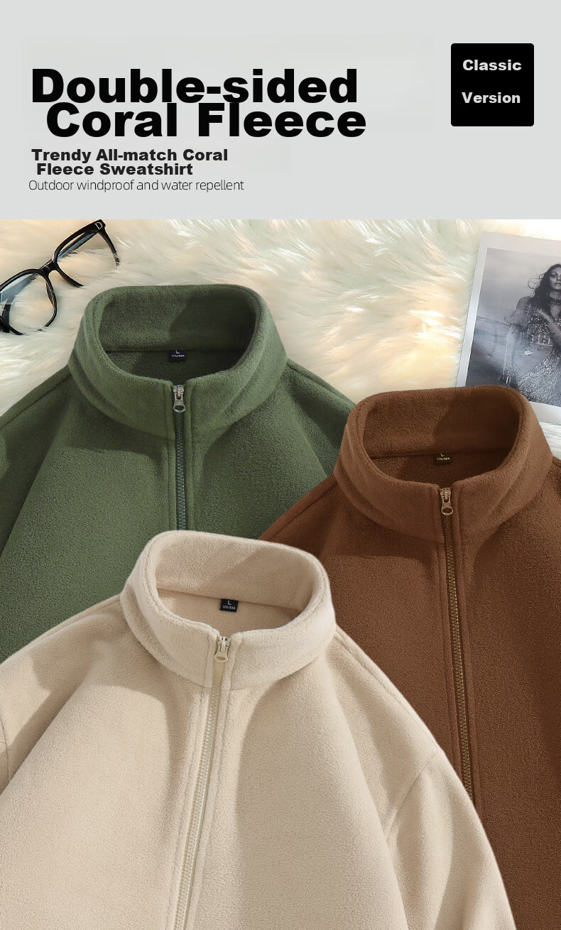 JEEP SPIRIT Men's Winter Jacket, Fleece-Lined Double-Sided Fleece Sports Coat, Stand-Collar Cardigan Inner Lining Fleece Clothing for Me 2